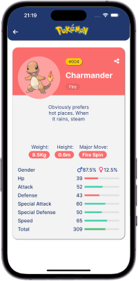 Page that lists the information of the chosen pokemon.