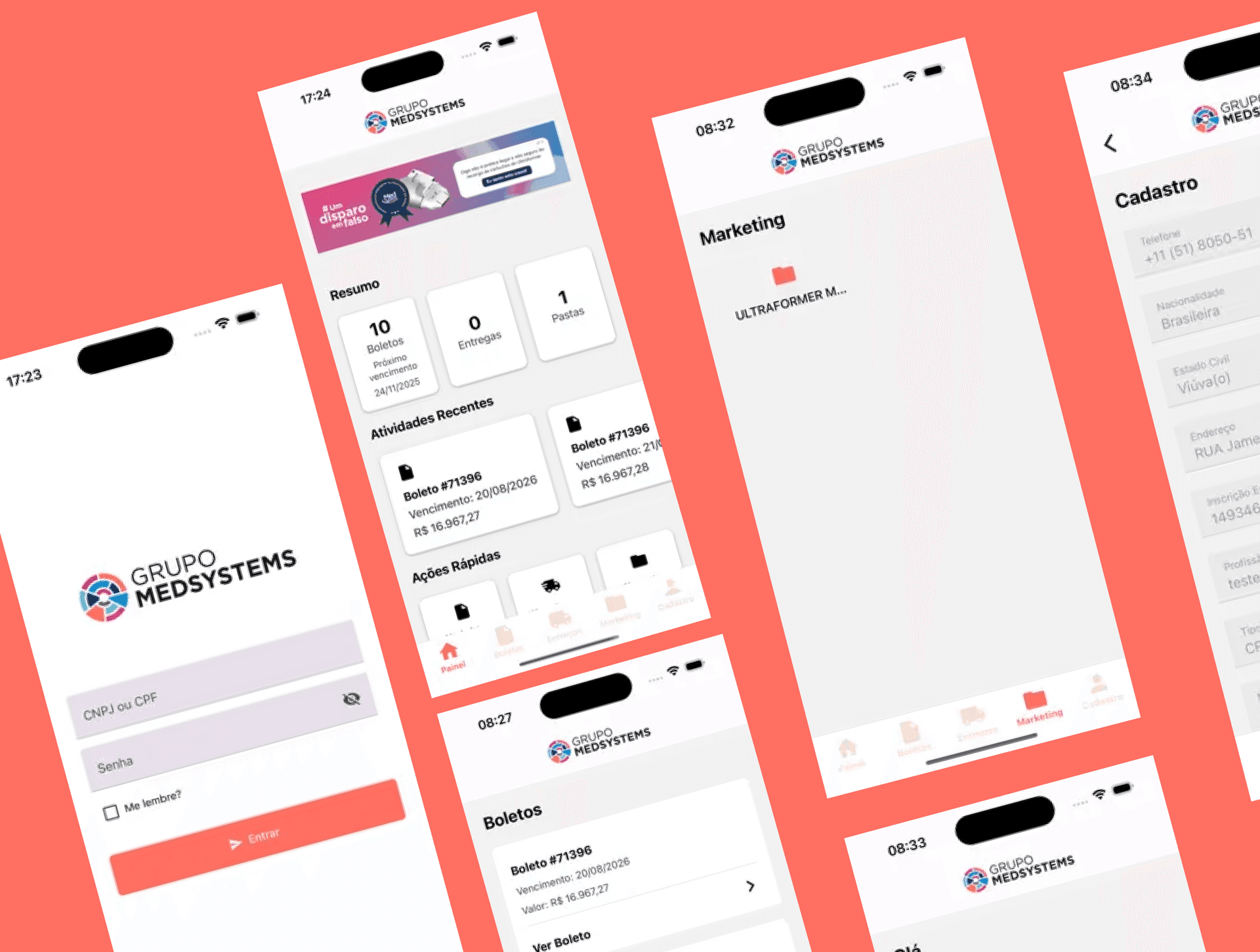 Portal do cliente - Screens